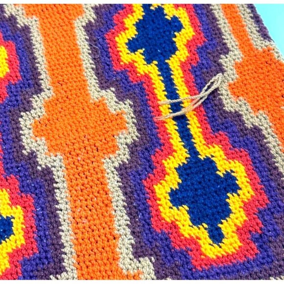 Vintage 70s 80s Handwoven Tapestry Shoulder Bag With Bohemian Geometric Pattern - Picture 11 of 14